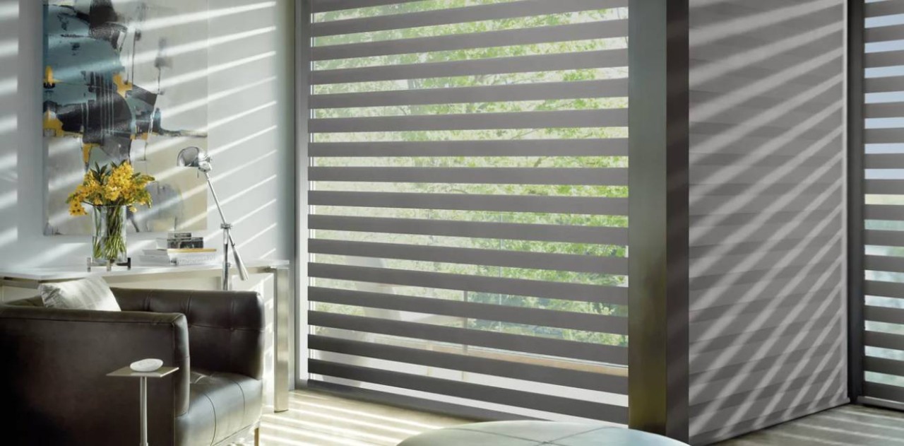 Hunter Douglas modern window shades in a home near Venice, FL.