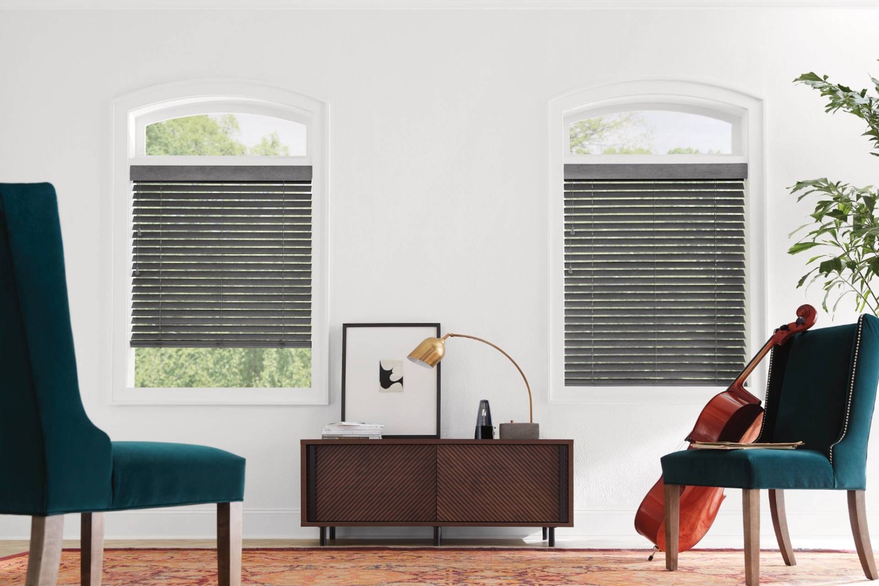 Hunter Douglas Parkland® Wood Blinds in a window near Venice, Florida (FL)