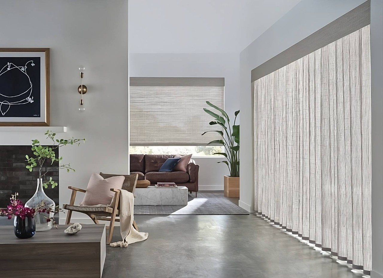 Hunter Douglas Provenance® Woven Wood Shades in a vertical drapery orientation near Venice, Florida (FL)